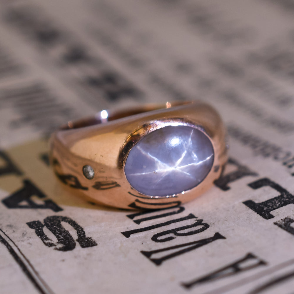 Mid-Century Star Sapphire Signet Ring