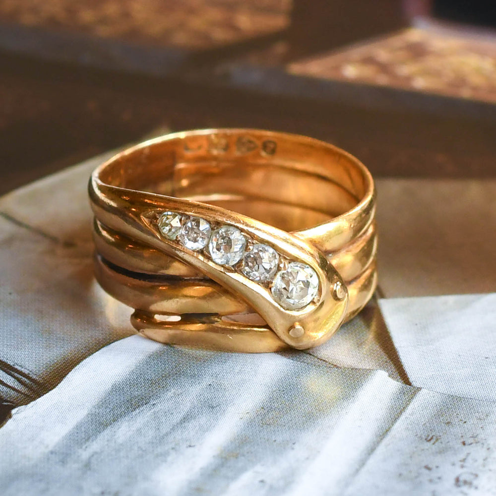Victorian 5-Stone Diamond Coiled Snake Ring