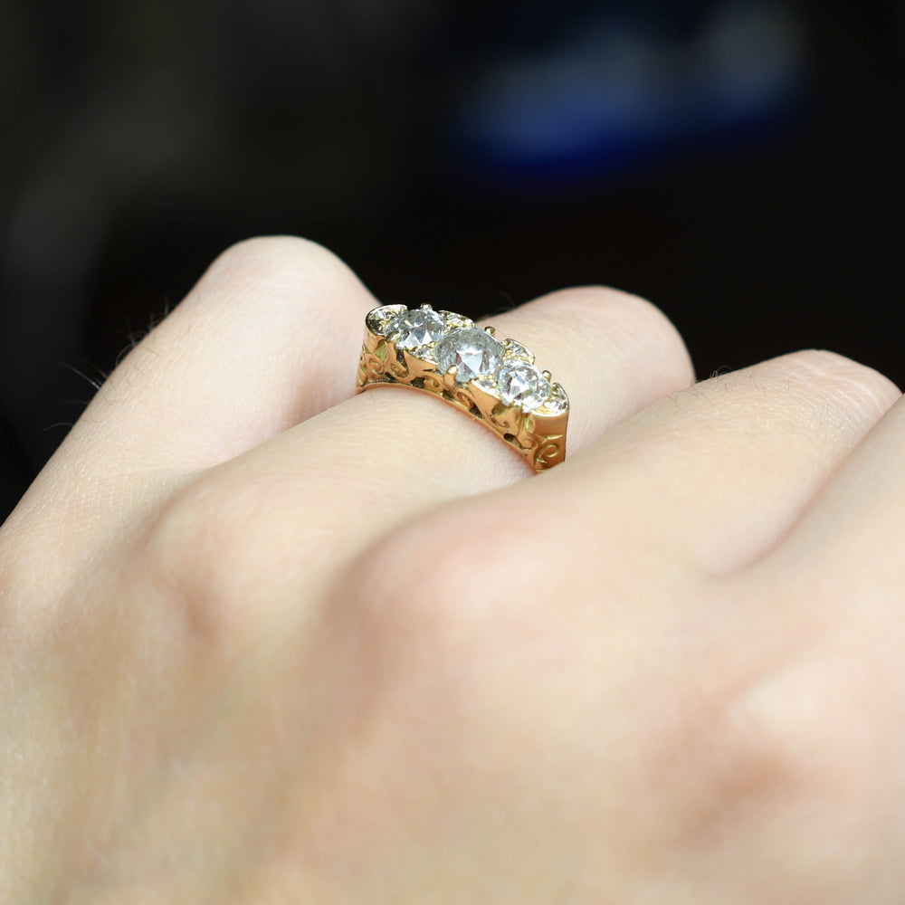 Victorian 1.4ct Diamond Trilogy Cluster Ring