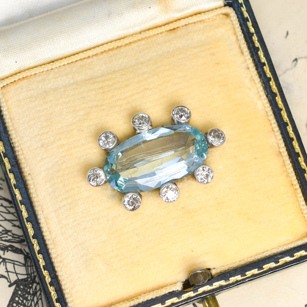 Edwardian 7.33ct Aquamarine & Diamond Satellite Brooch