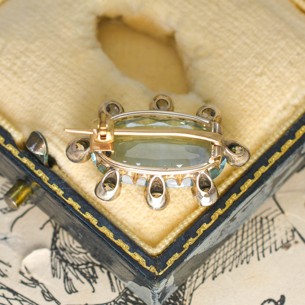 Edwardian 7.33ct Aquamarine & Diamond Satellite Brooch