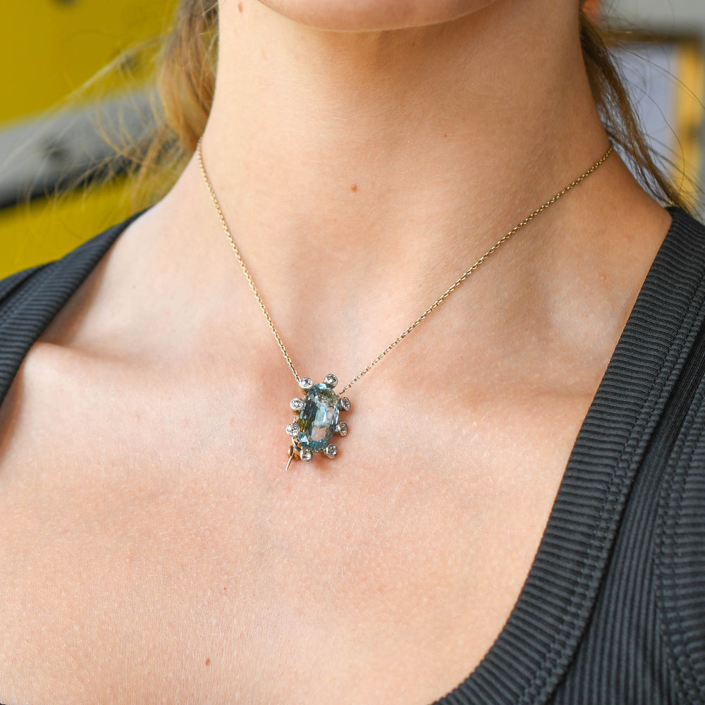 Edwardian 7.33ct Aquamarine & Diamond Satellite Brooch