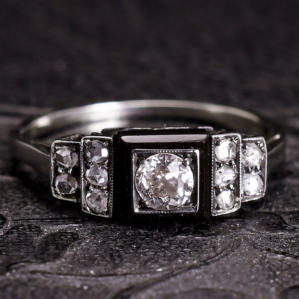 Art Deco Diamond & Onyx Engagement Ring