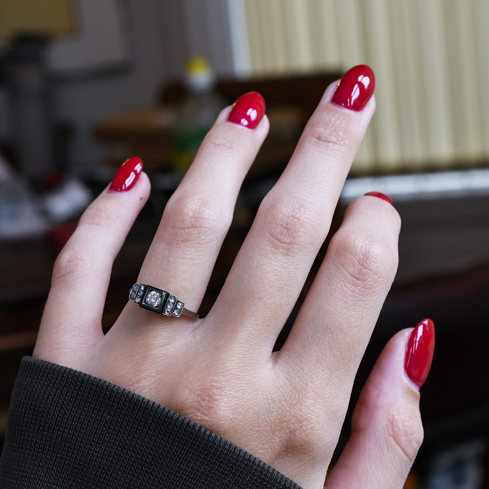 Art Deco Diamond & Onyx Engagement Ring