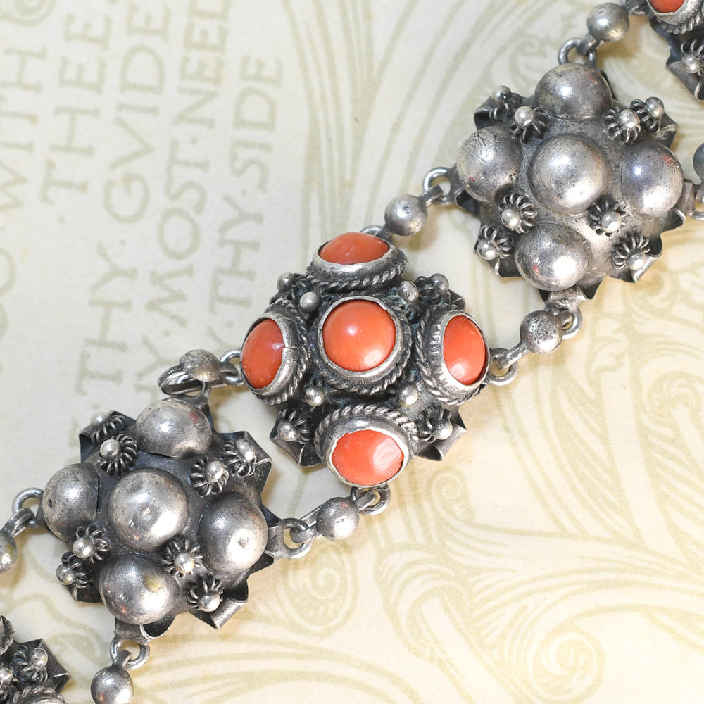 1930's European Coral Silver Pommel Bracelet