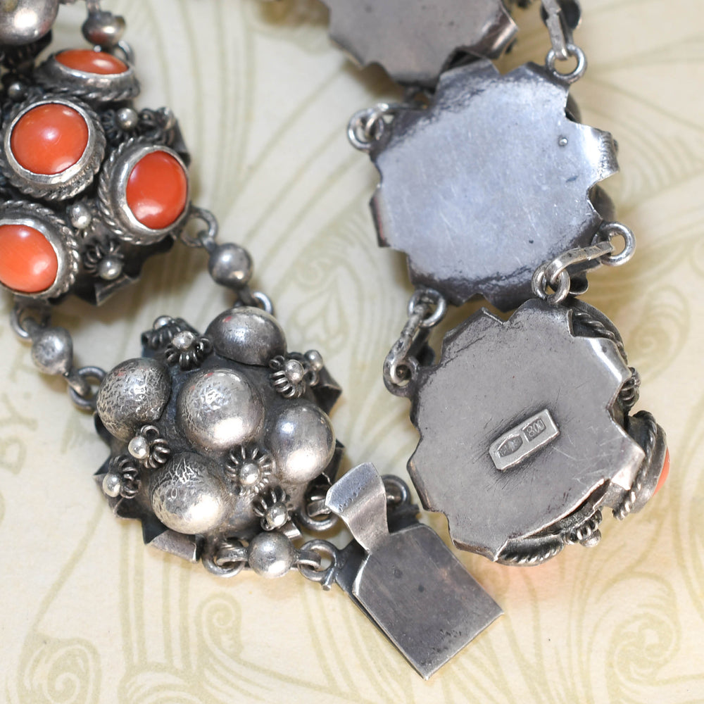 1930's European Coral Silver Pommel Bracelet