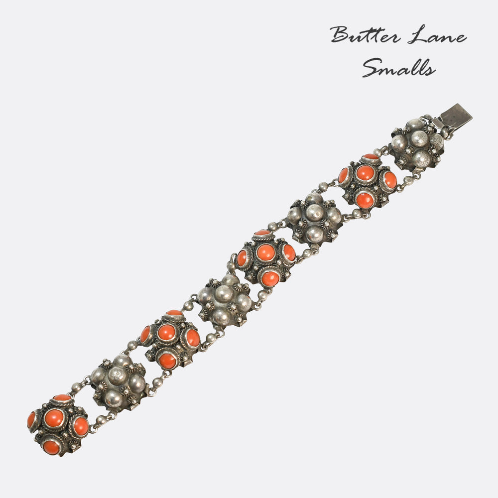 1930's European Coral Silver Pommel Bracelet