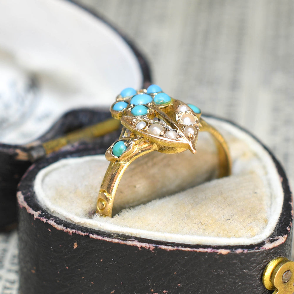 Victorian Turquoise & Pearl Forget-Me-Not Ring