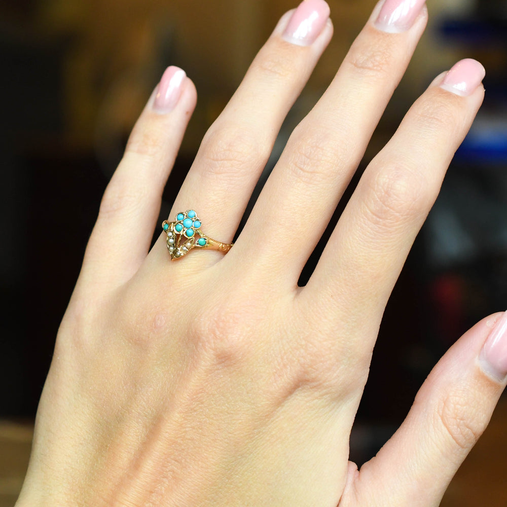 Victorian Turquoise & Pearl Forget-Me-Not Ring