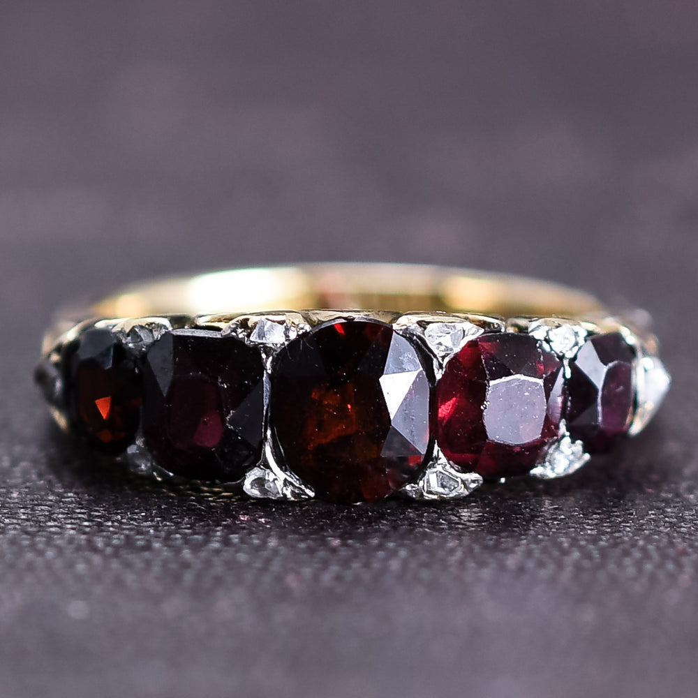 Mid Victorian Garnet & Diamond 5-Stone Ring