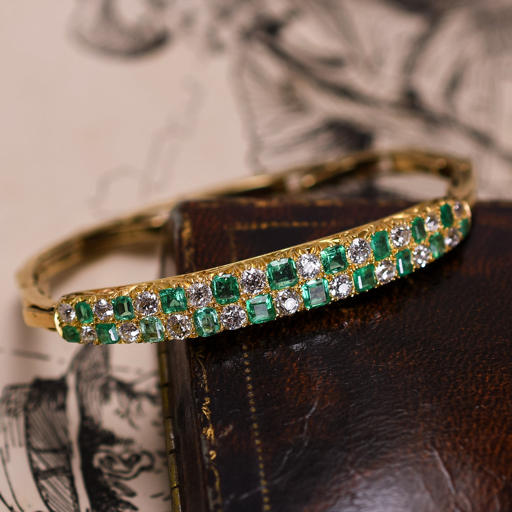 Victorian Diamond & Emerald Checkerboard Bracelet