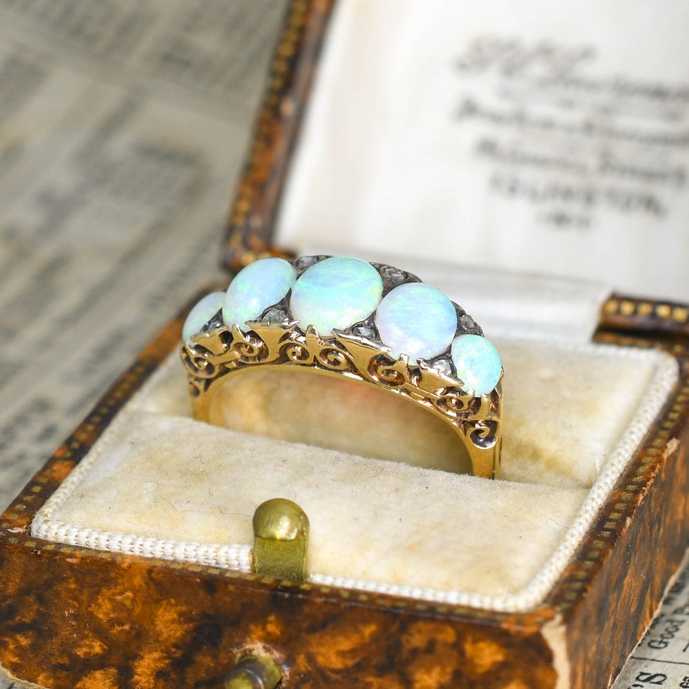Victorian Opal & Rose Cut Diamond Half Hoop Ring