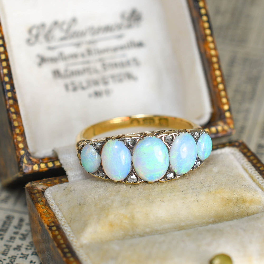 Victorian Opal & Rose Cut Diamond Half Hoop Ring