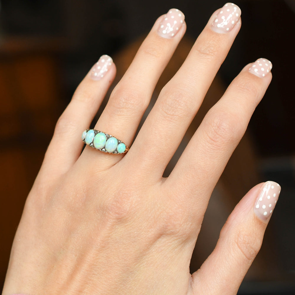 Victorian Opal & Rose Cut Diamond Half Hoop Ring