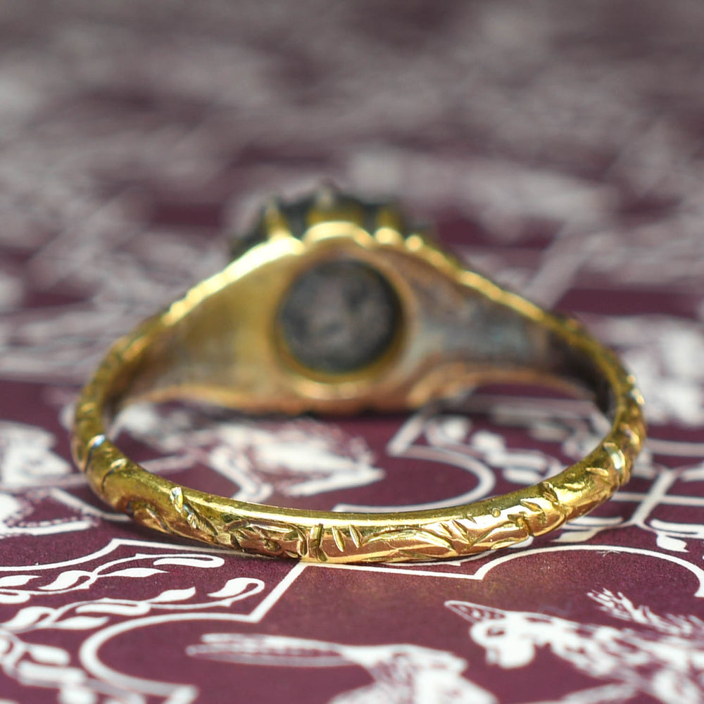 Georgian Burma Ruby & Diamond Enamel Cluster Ring