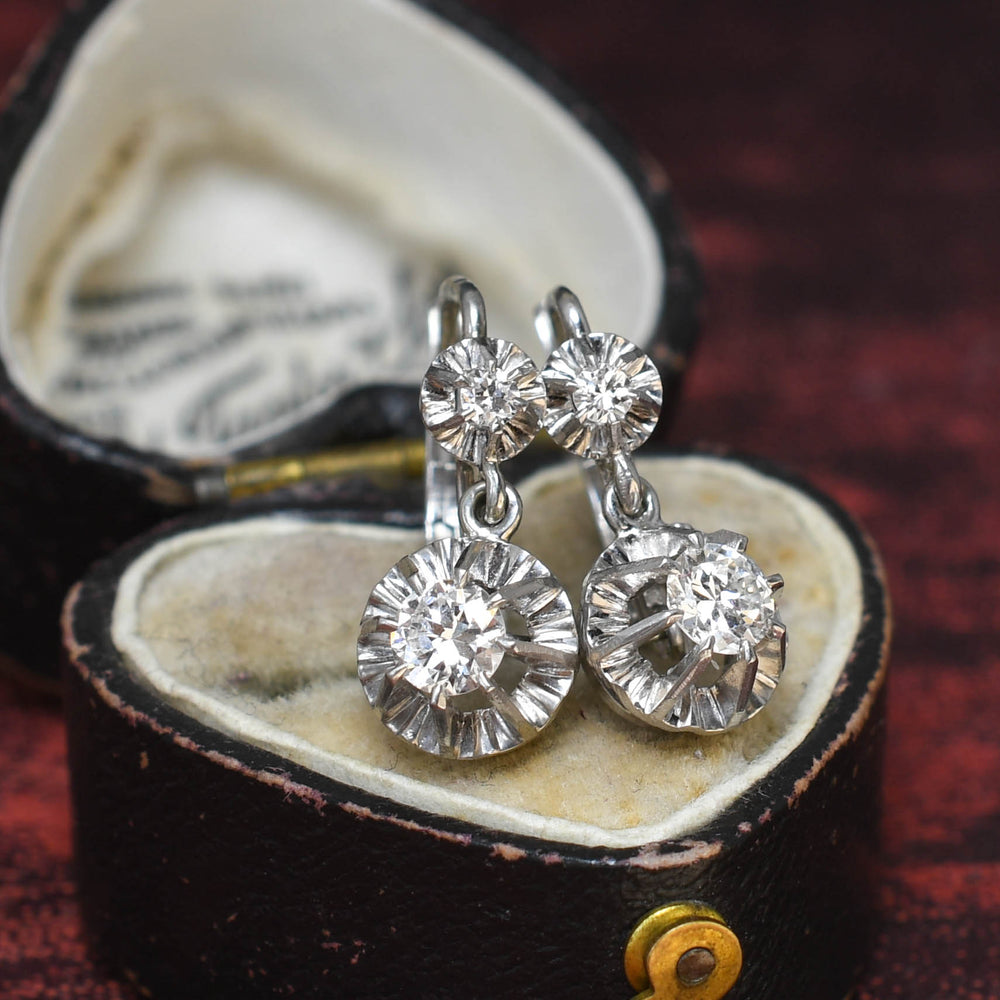 Antique French Diamond Drop Earrings