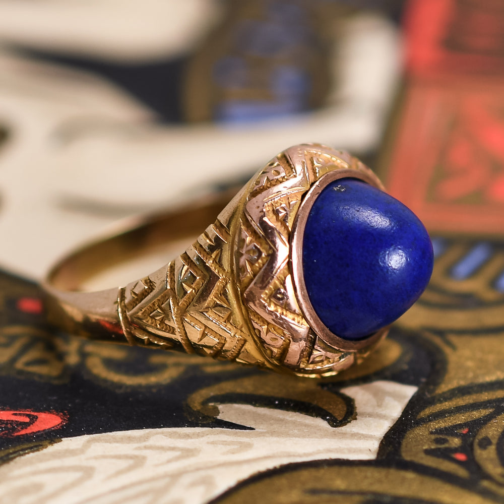 Victorian Etruscan Revival Lapis Lazuli Ring