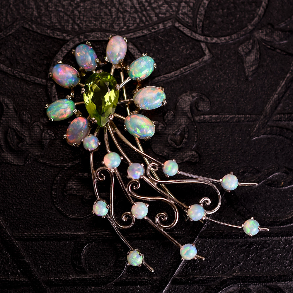 Vintage Peridot & Opal Comet Brooch