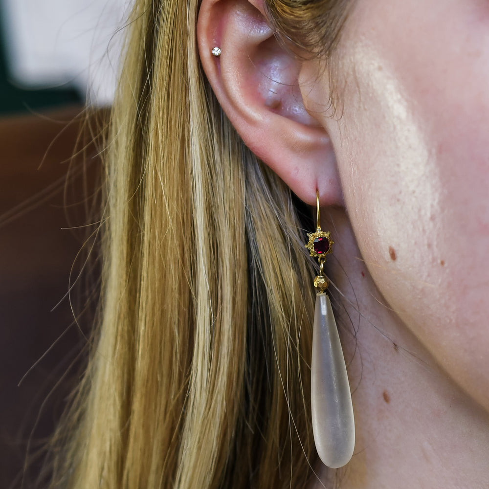 Georgian Chalcedony & Garnet Drop Earrings