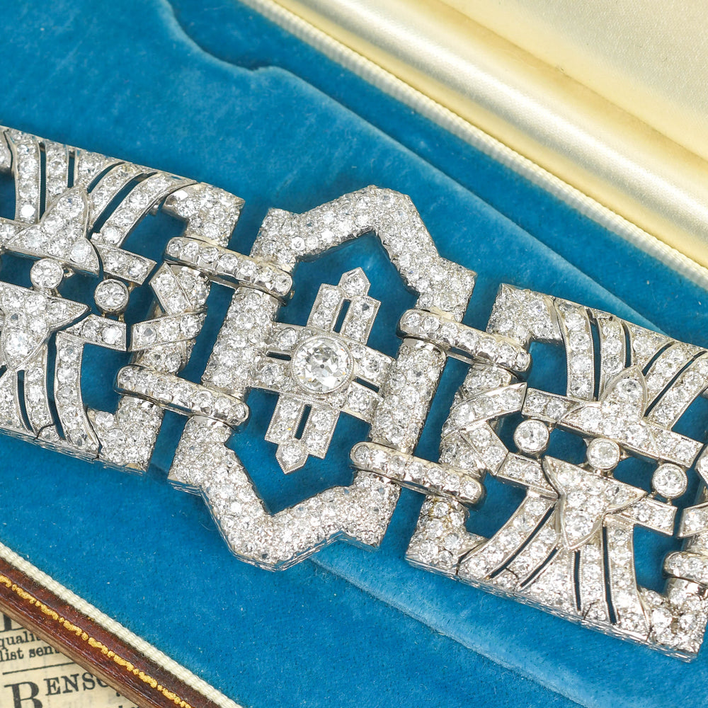 Antique French Deco 30.94ct Diamond Platinum Statement Bracelet