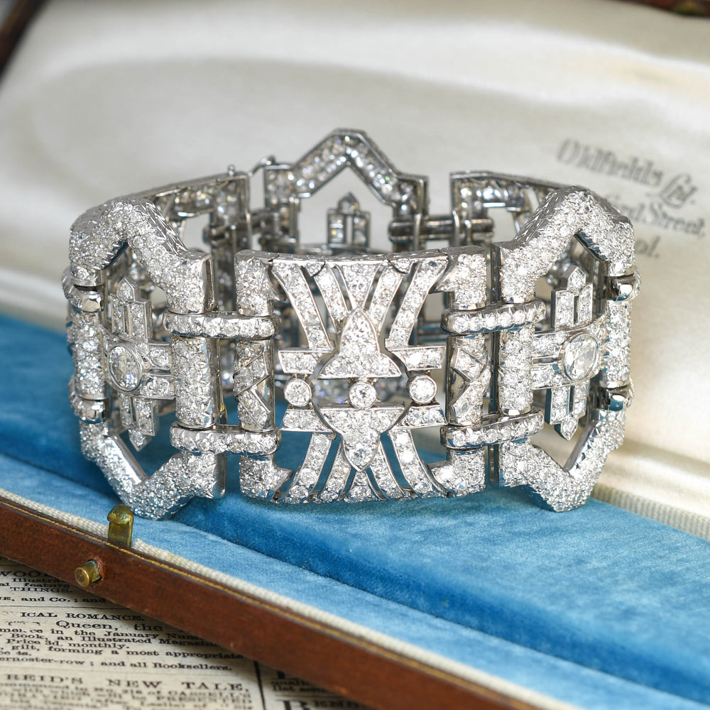 Antique French Deco 30.94ct Diamond Platinum Statement Bracelet