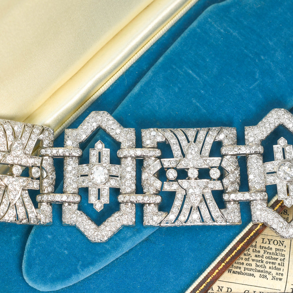 Antique French Deco 30.94ct Diamond Platinum Statement Bracelet