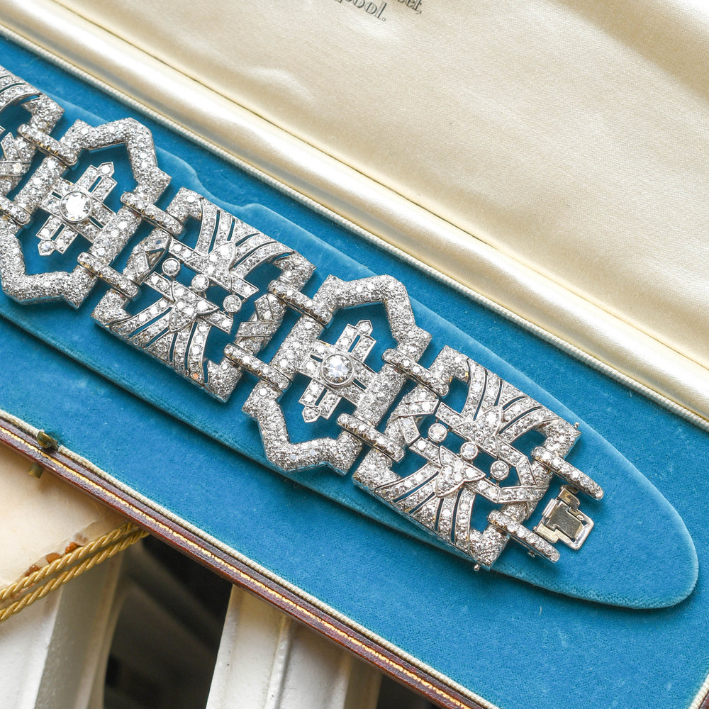 Antique French Deco 30.94ct Diamond Platinum Statement Bracelet
