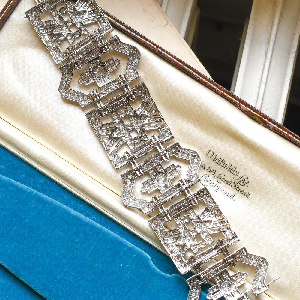 Antique French Deco 30.94ct Diamond Platinum Statement Bracelet