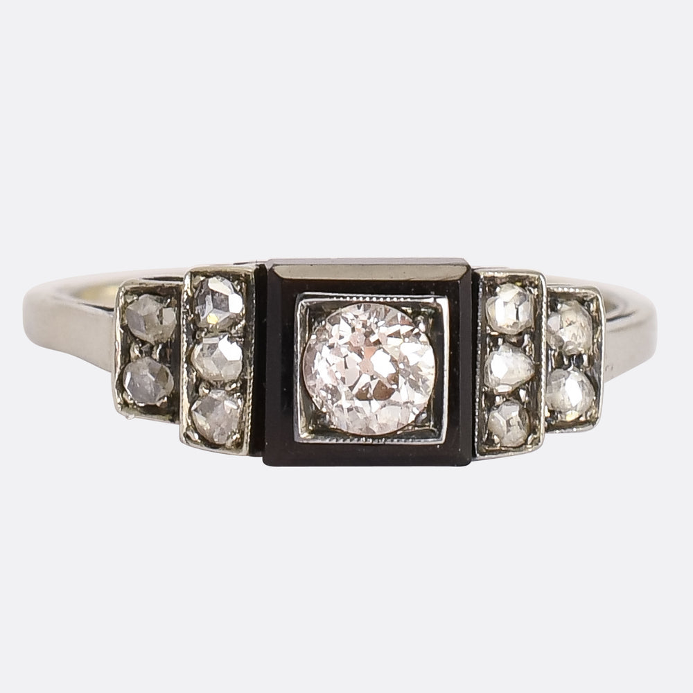 Art Deco Diamond & Onyx Engagement Ring