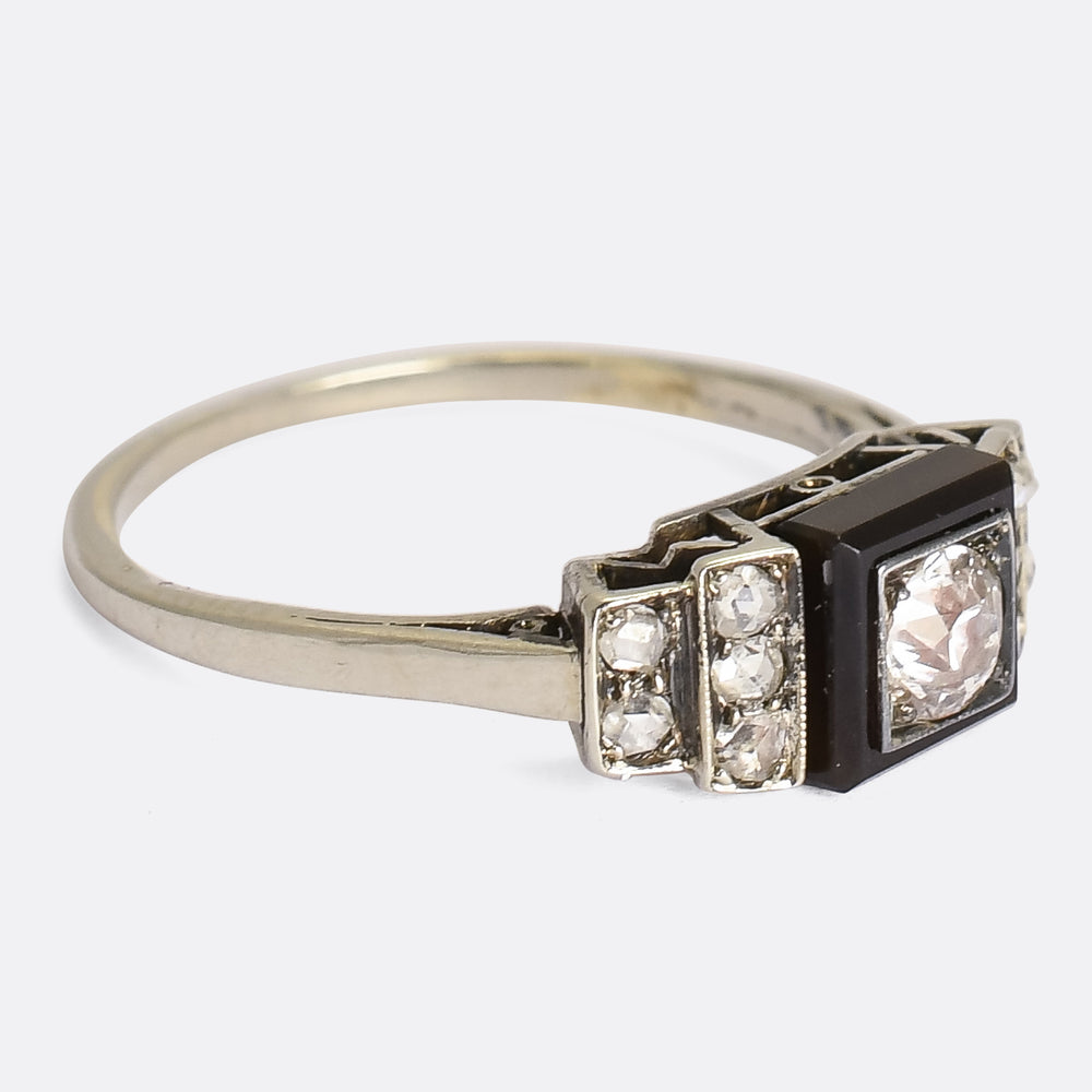 Art Deco Diamond & Onyx Engagement Ring