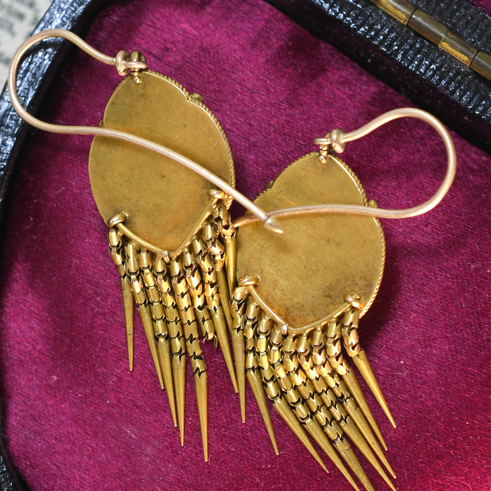 Etruscan Revival Diamond Star Tassel Earrings