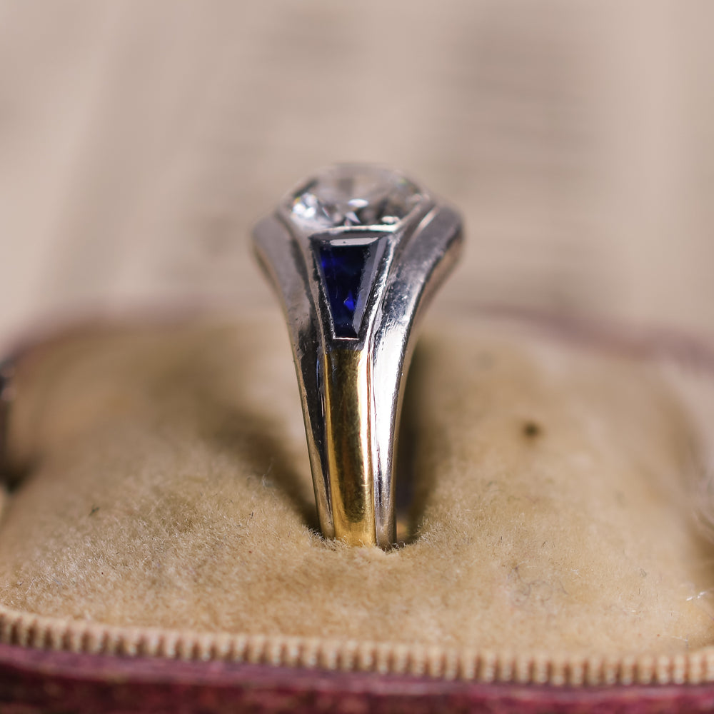 Art Deco French Platinum Sapphire Diamond Pinky Ring