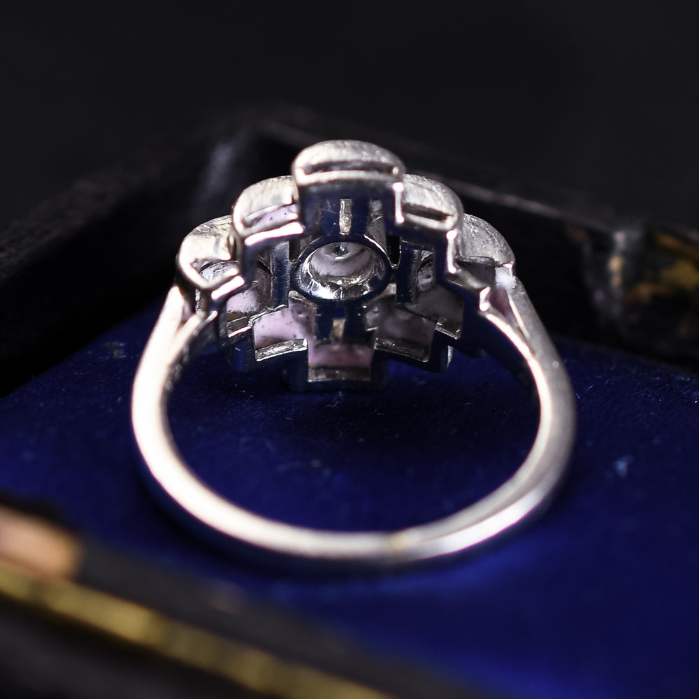 Art Deco Diamond Geometric Cluster Ring