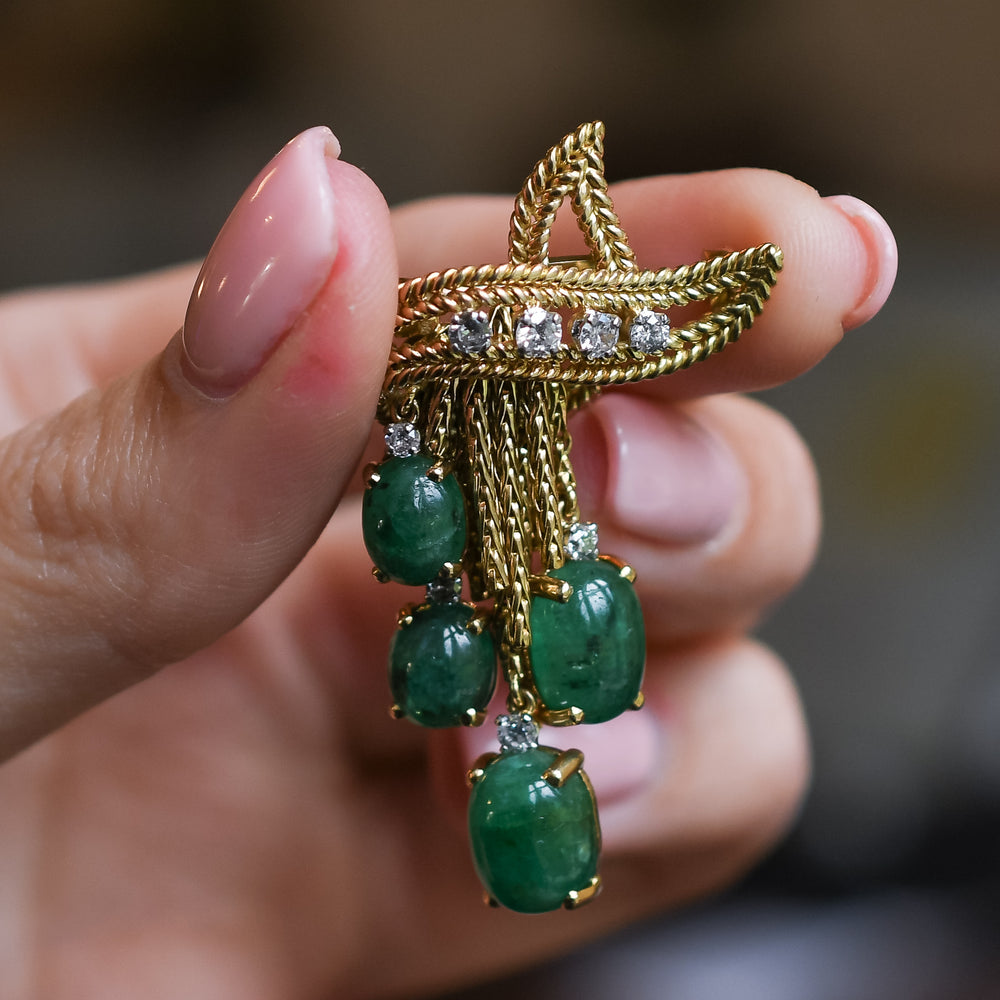 Vintage Cartier Emerald Diamond Tassel Brooch