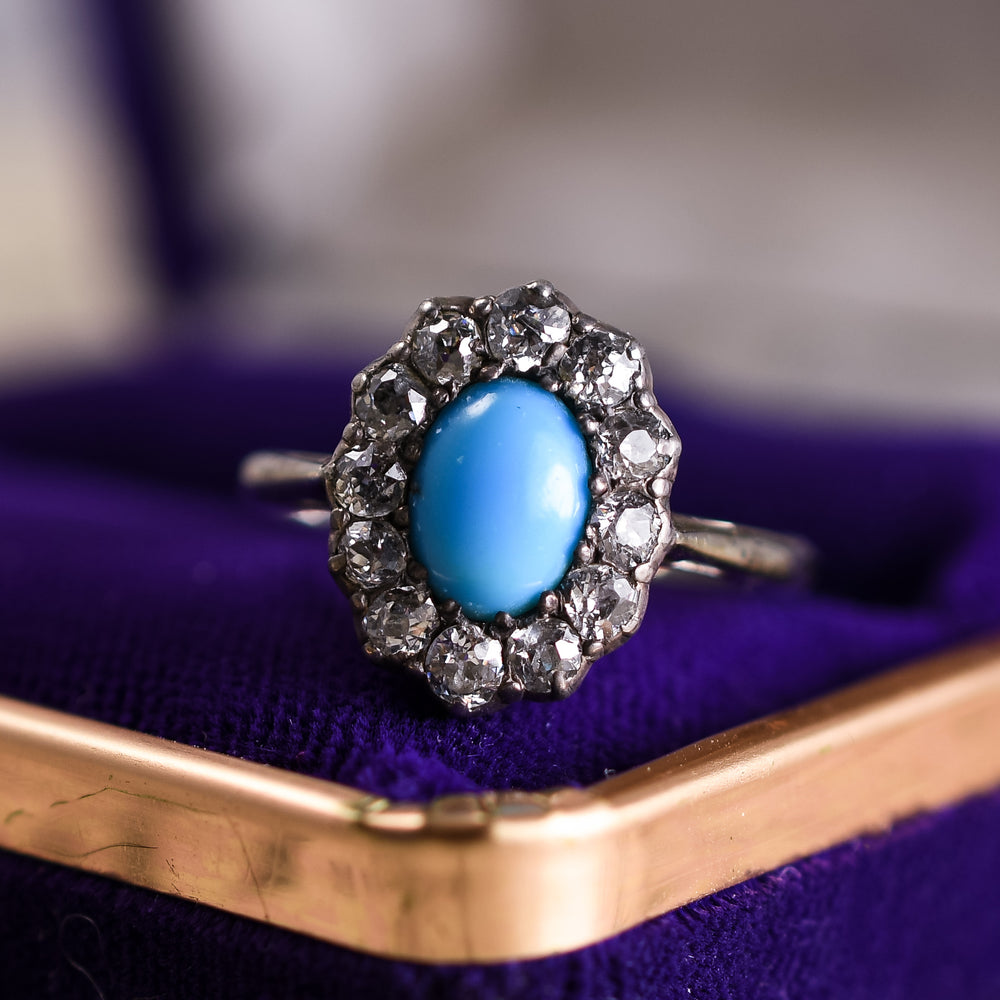 Late Victorian Turquoise & Diamond Cluster Ring