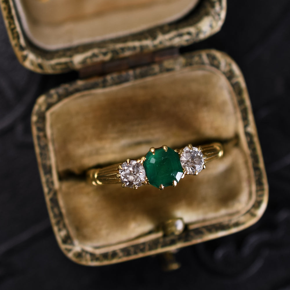 Edwardian Emerald & Diamond Three-Stone Ring