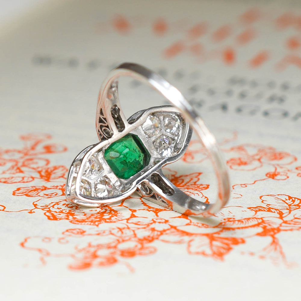 Edwardian Emerald & Diamond North/South Cluster Ring
