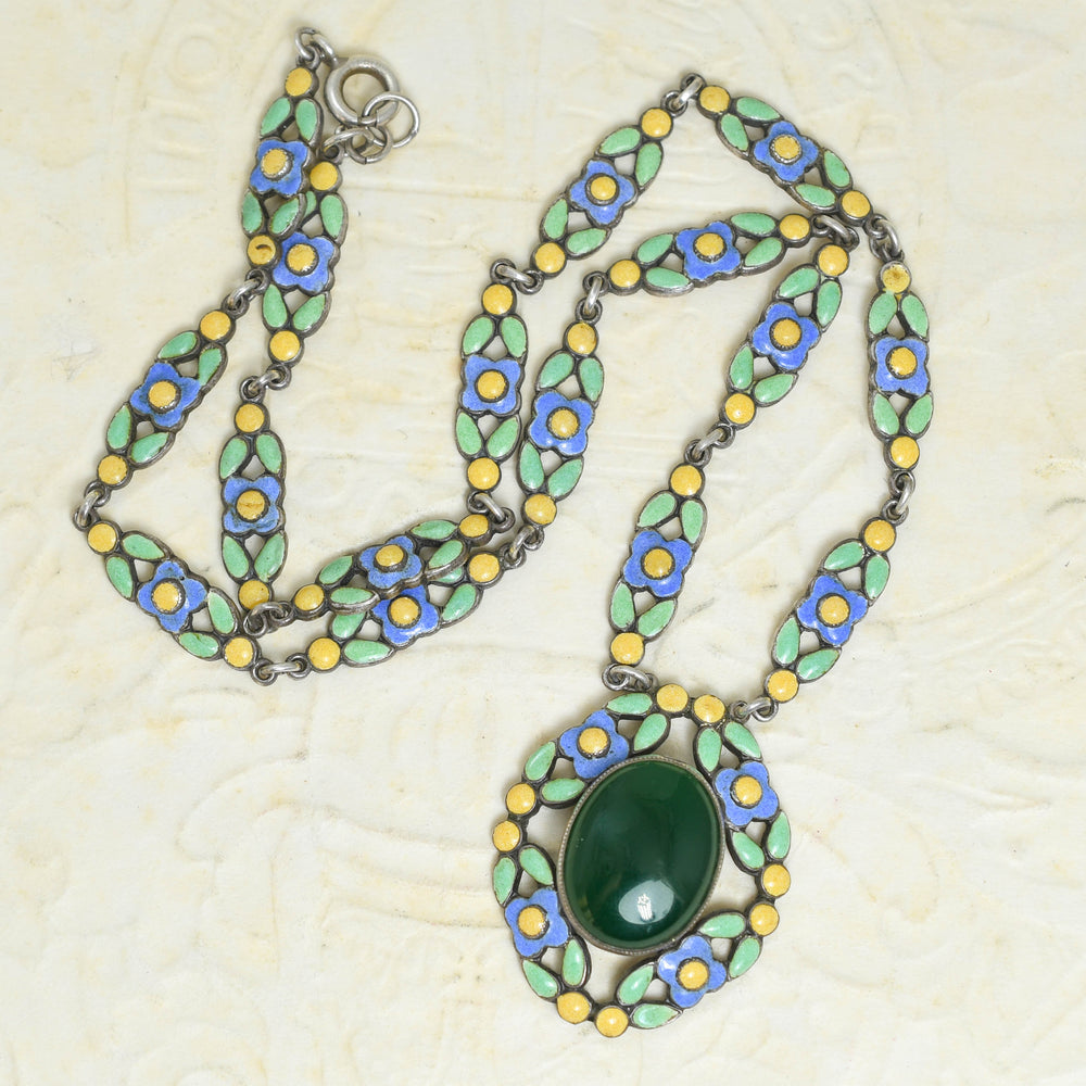 Arts & Crafts Chalcedony & Enamel Necklace by Bernard Instone