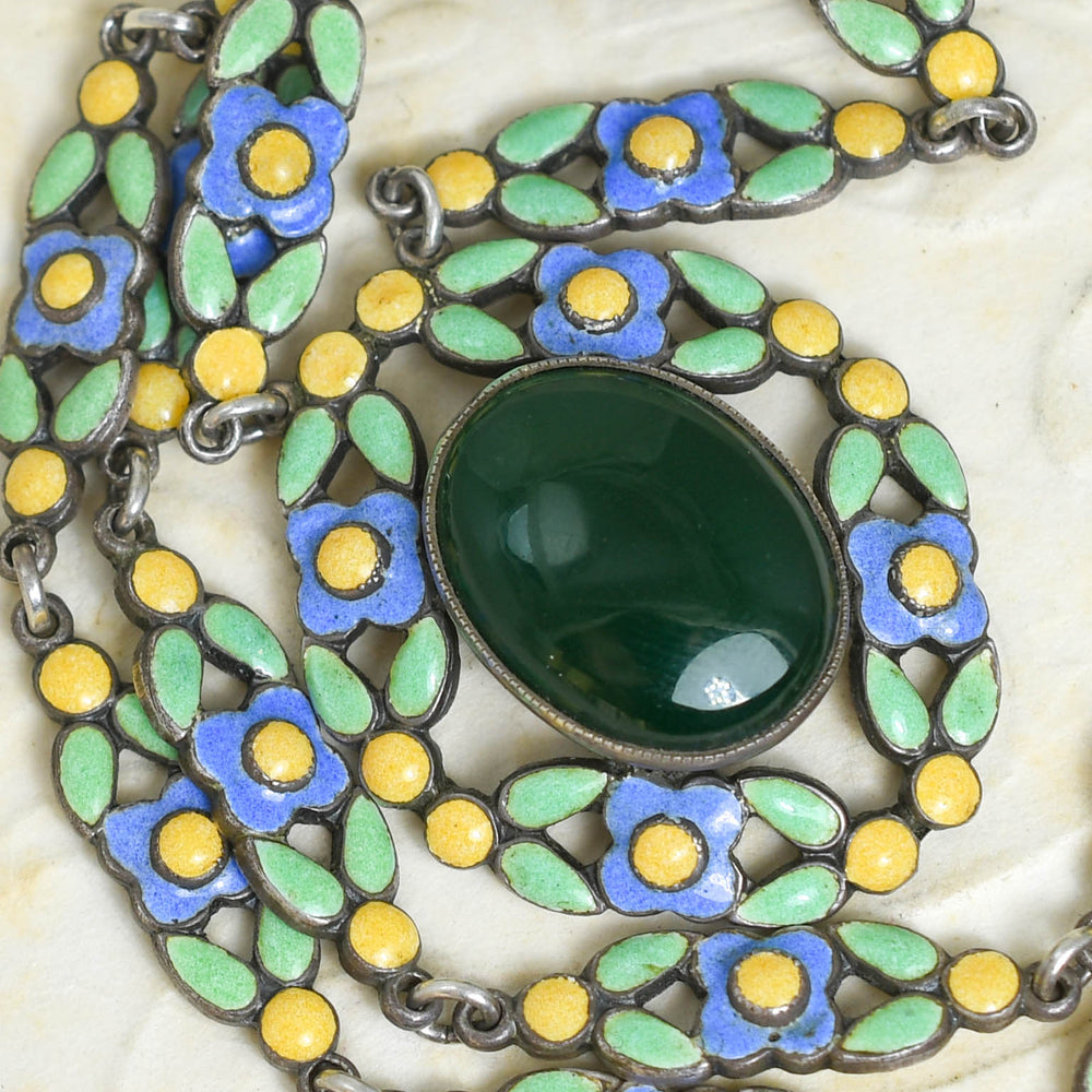 Arts & Crafts Chalcedony & Enamel Necklace by Bernard Instone