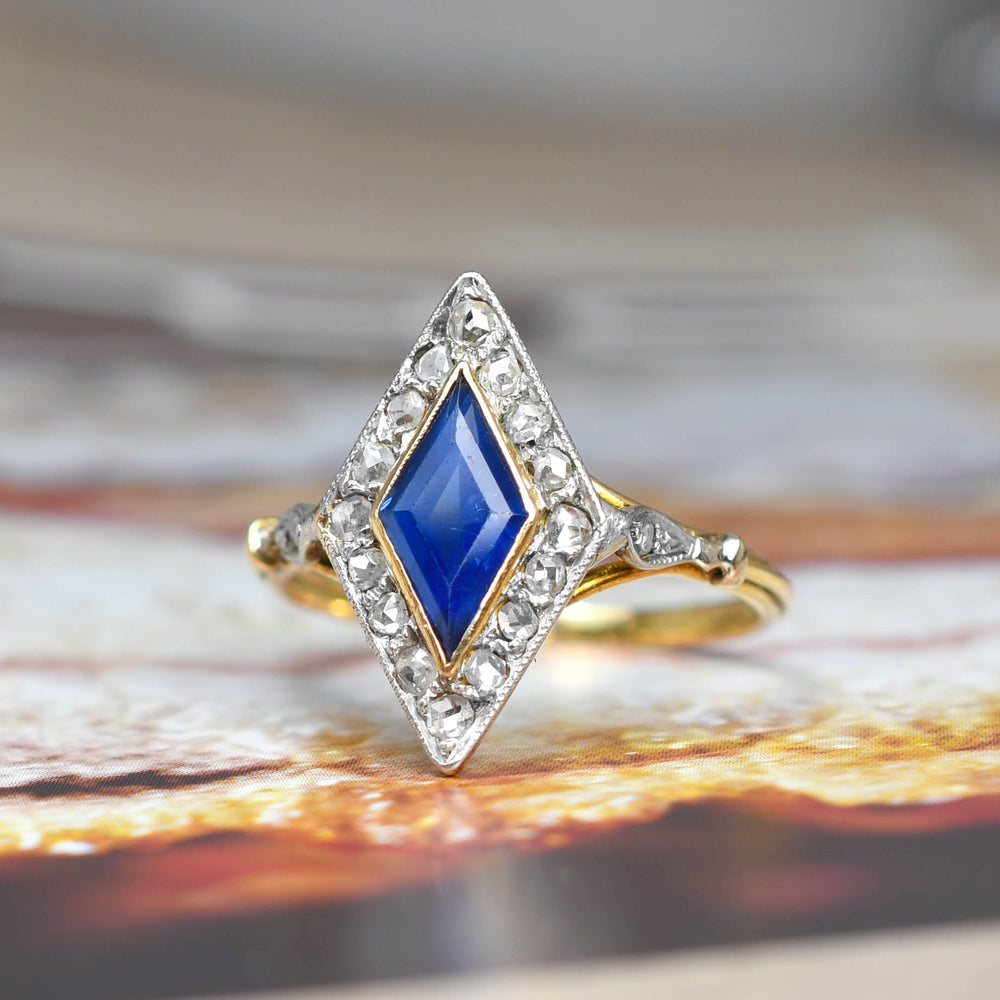 Edwardian 1.1ct Sapphire & Rose Cut Diamond Cluster Ring