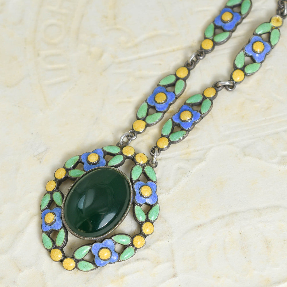 Arts & Crafts Chalcedony & Enamel Necklace by Bernard Instone