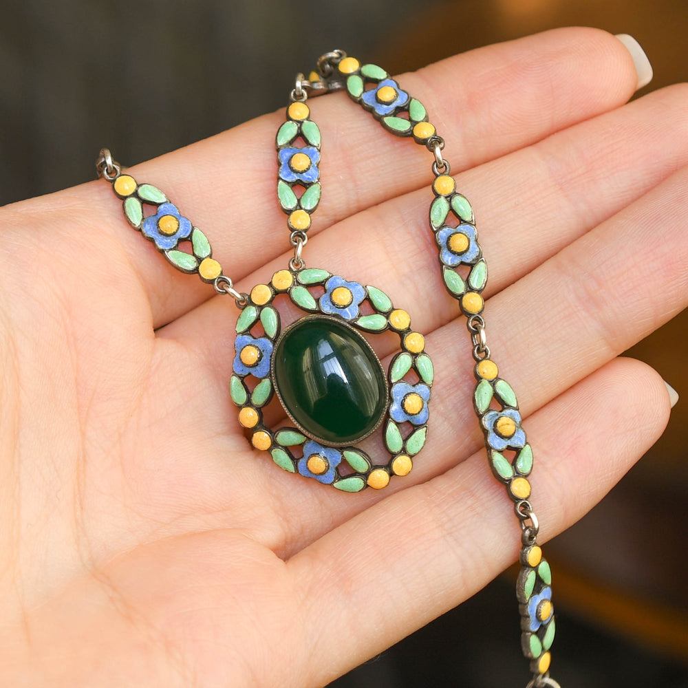 Arts & Crafts Chalcedony & Enamel Necklace by Bernard Instone