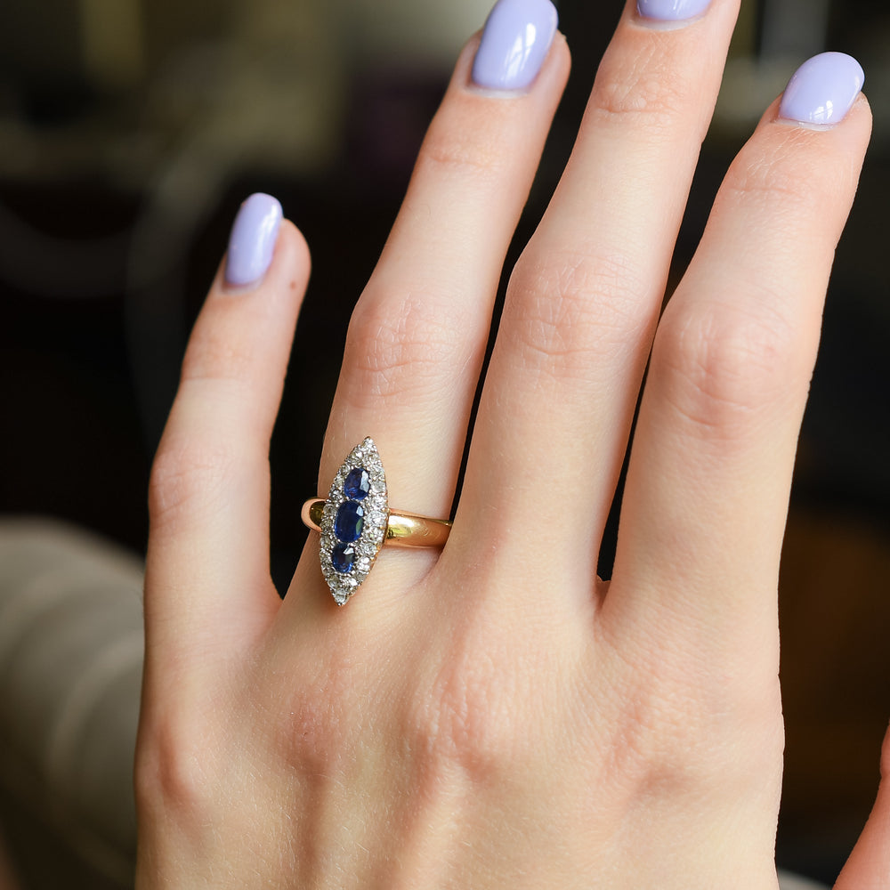 Victorian Sapphire & Diamond Navette Cluster Ring