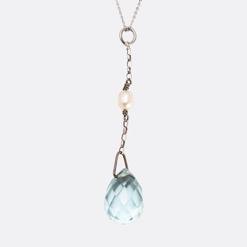 Art Deco 15ct Briolette Diamond & Pearl Pendant