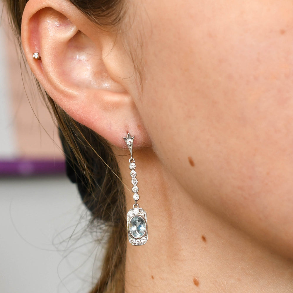 Edwardian Aquamarine & Diamond Drop Earrings