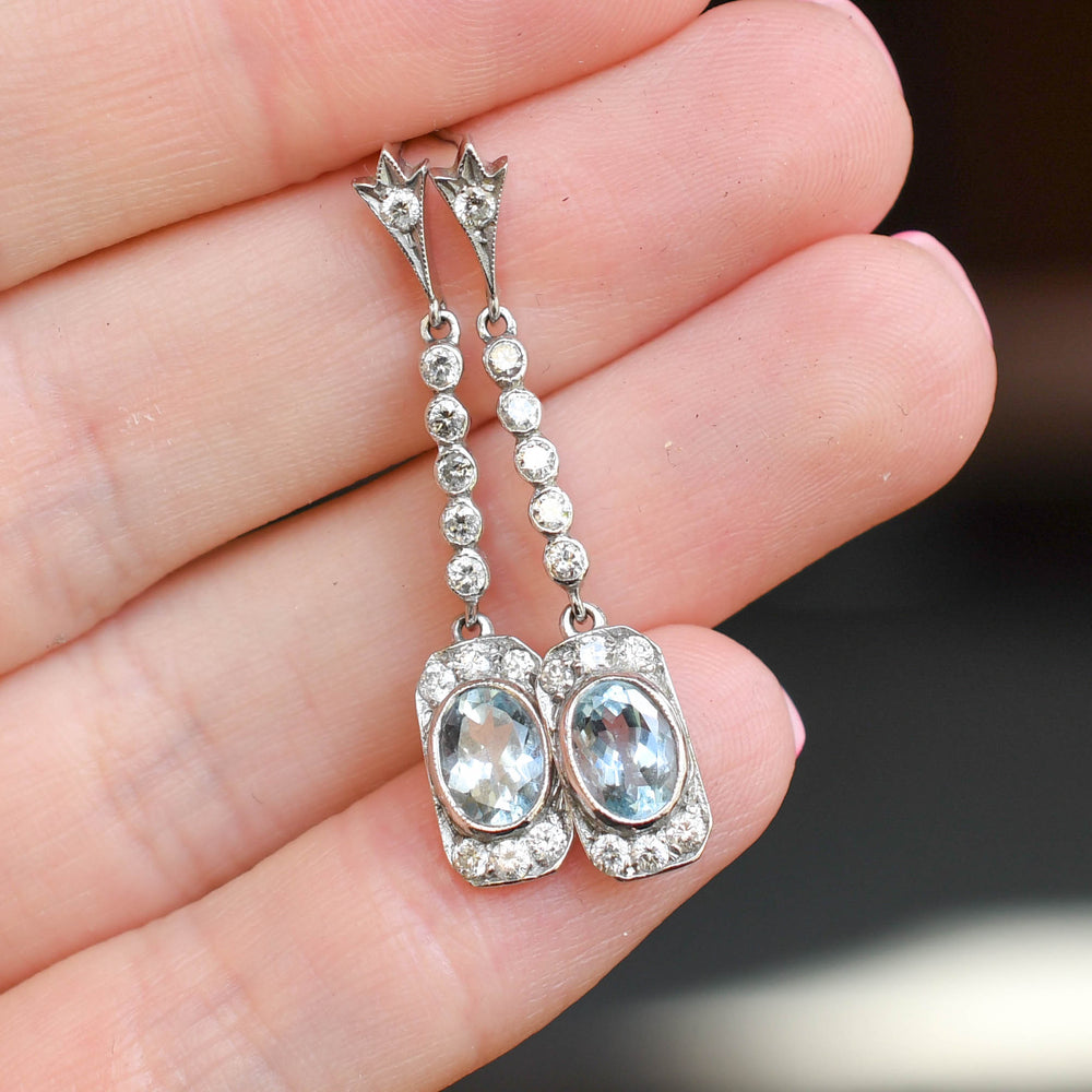Edwardian Aquamarine & Diamond Drop Earrings