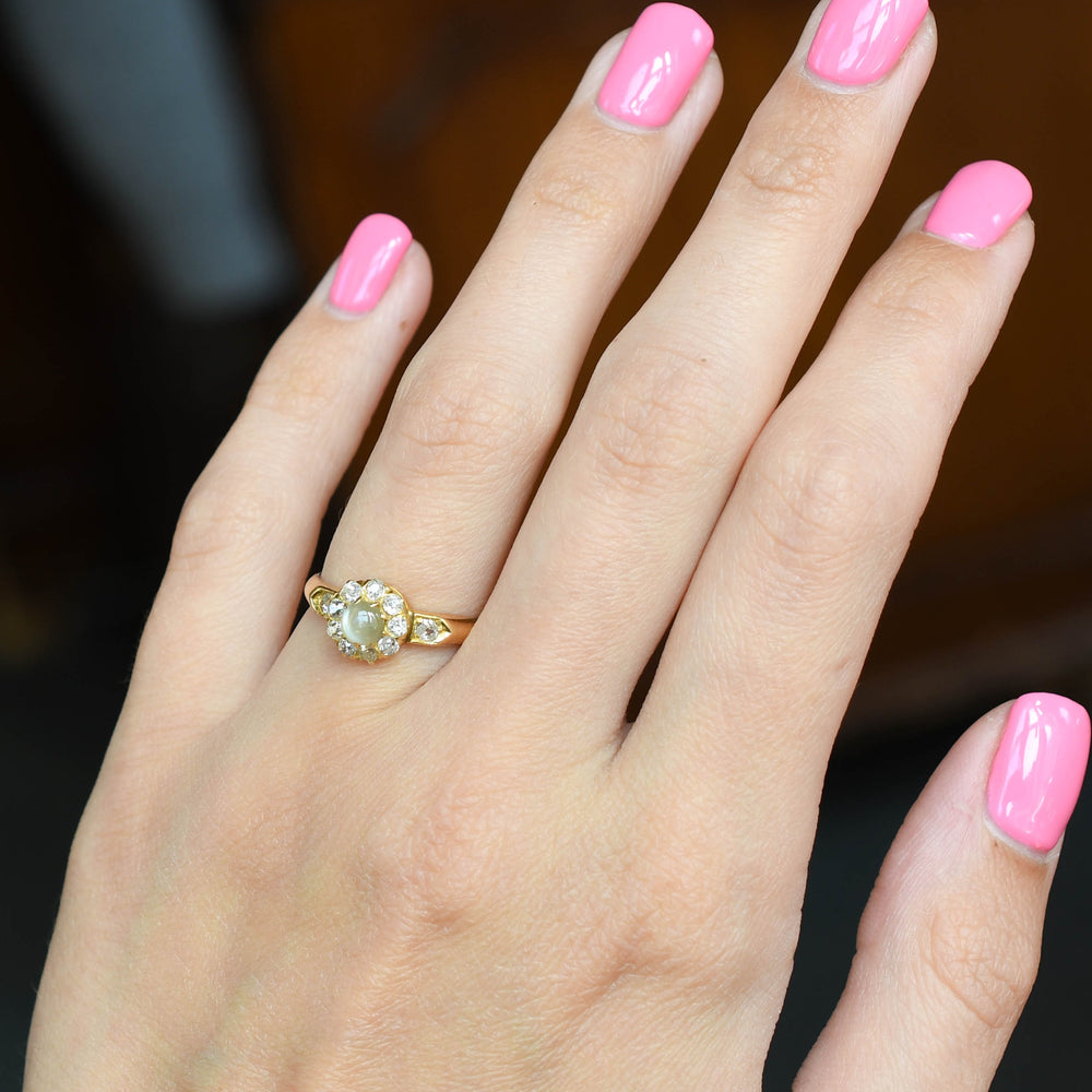 Victorian Cat’s-Eye Chrysoberyl  & Diamond Cluster Ring