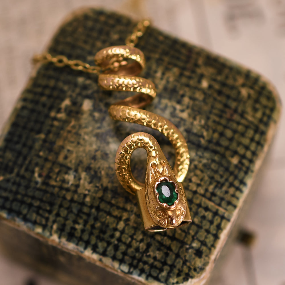 Victorian Emerald Coiled Snake Slider Charm