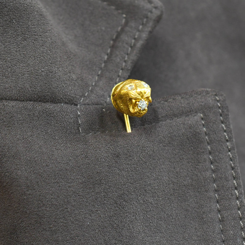 Antique Diamond Lion Stickpin by Tiffany & Co