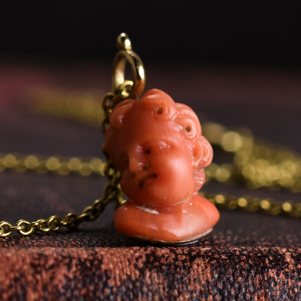 Georgian Coral Cherub Charm & Chain